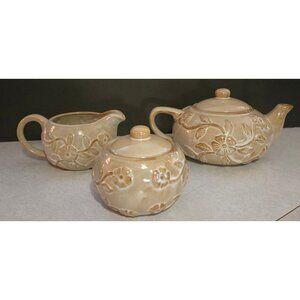 Vintage 3 Piece Glazed Pottery Set In perfect Condition